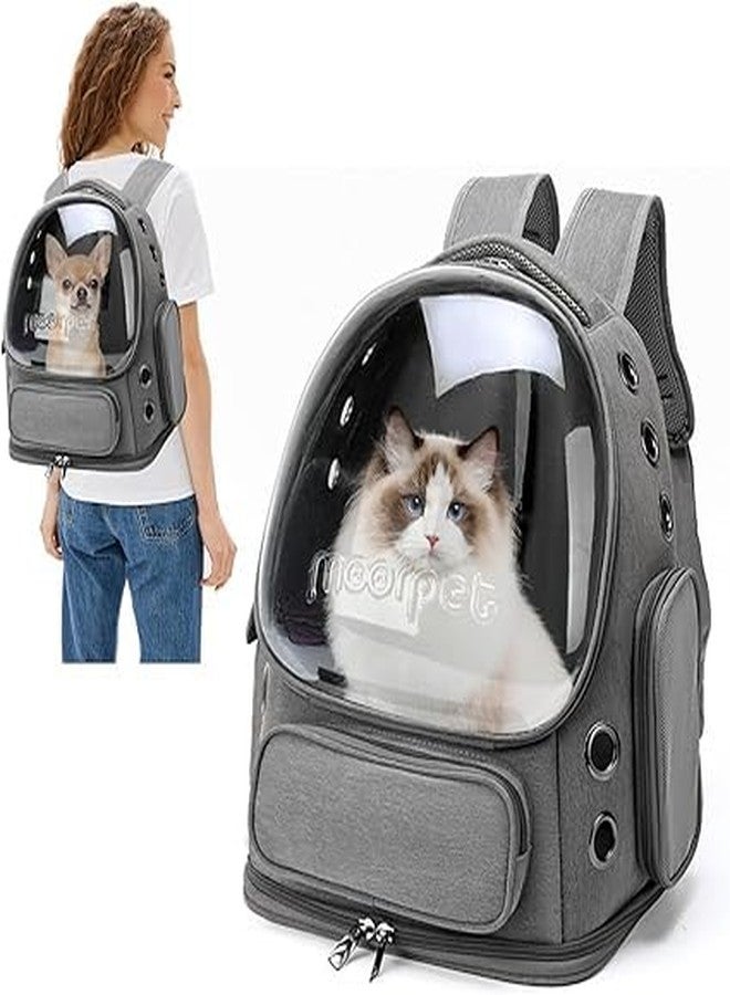 Jumix Moorpet Ventilated Cat Backpack Carrier - Transparent Dome Bubble with Mesh Sides - Ergonomic Design for Travel, Outdoor, Vet - Stylish Grey Pet Backpack - Image 1